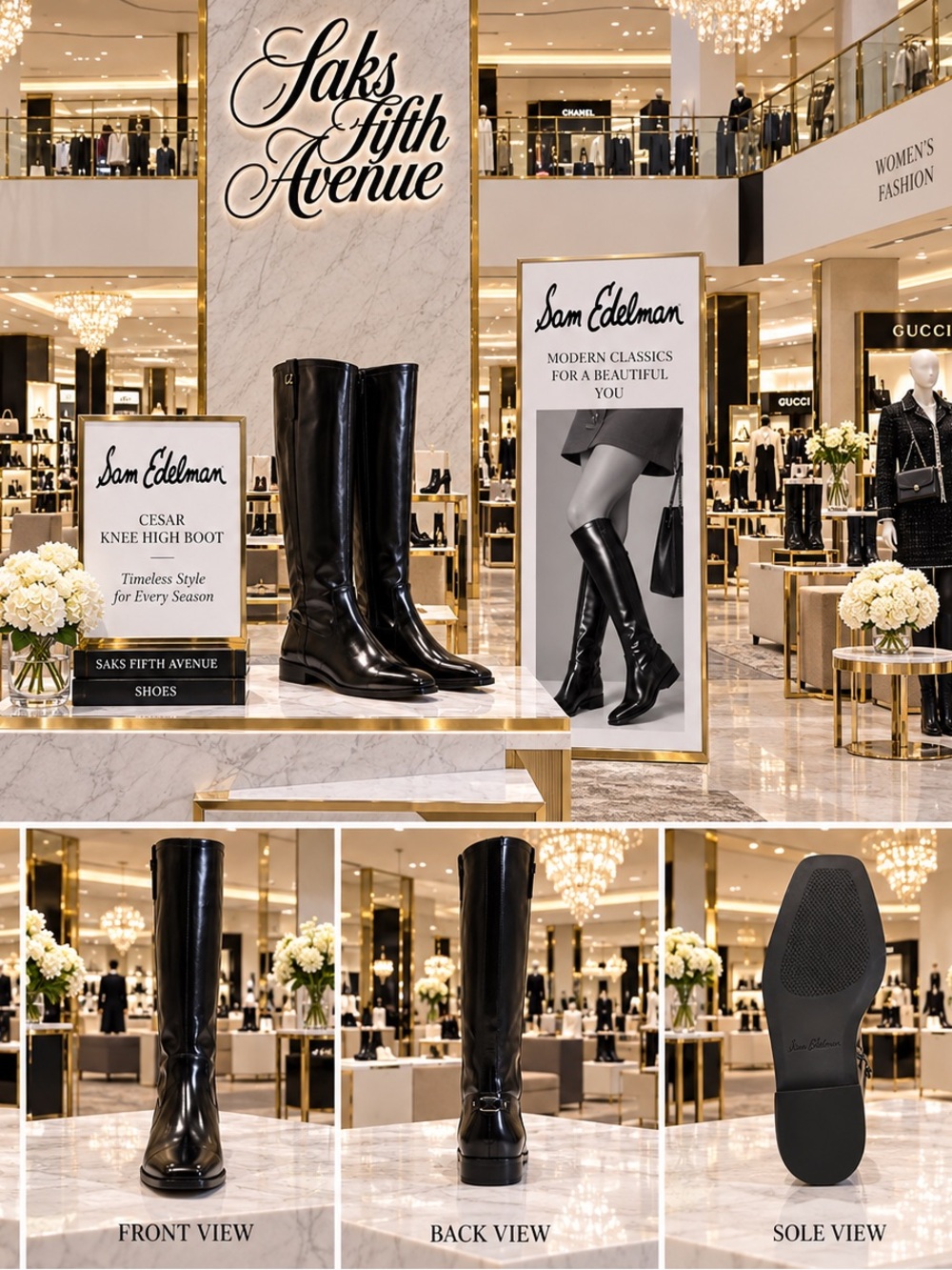Sam Edelman Black Knee-High Shiny Riding Boots